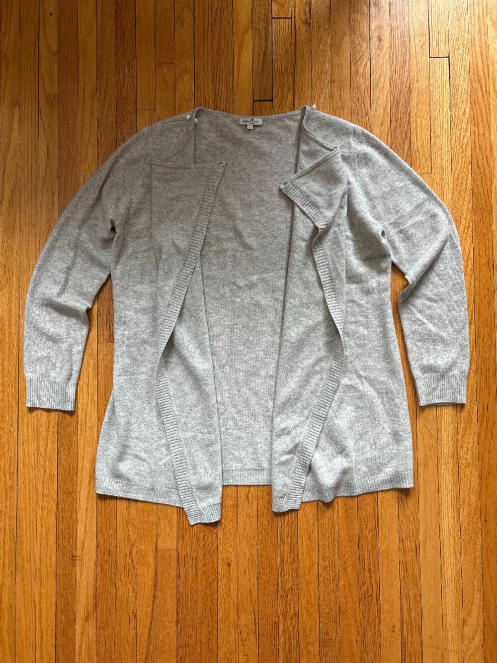 Cortland Park Pale Grey 100% Cashmere Long Cardigan Sweater, size L